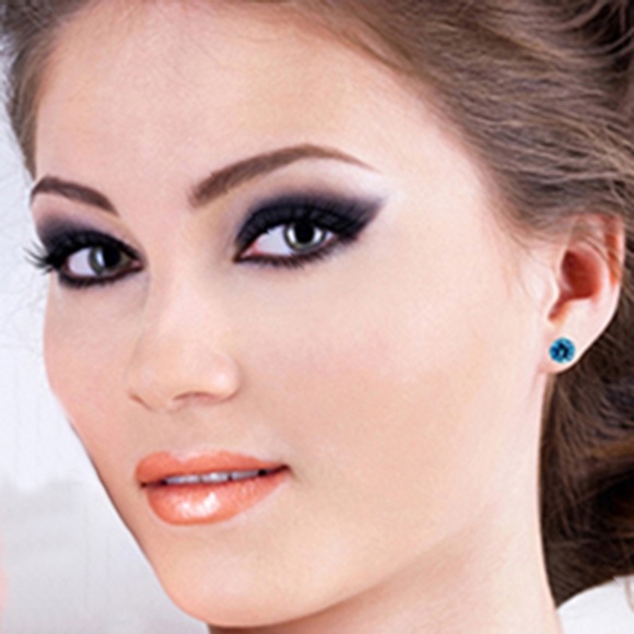 14K. GOLD STUD EARRING WITH NATURAL BLUE TOPAZ (White gold) - Picture 3 of 5